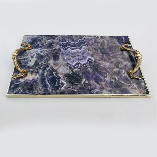 Amethyst Agate Serving Tray With Brass Handles-1